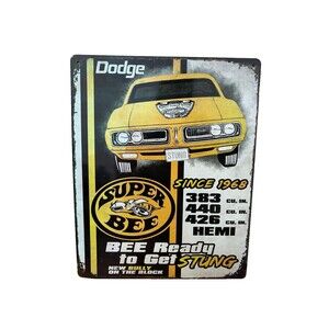 1968 Dodge Super Bee Yellow Metal Sign Man Cave Decor Classic Car Get Stung
